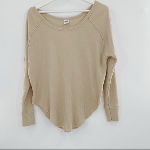 Aritzia TNA waffle Tan long sleeve top rounded hem